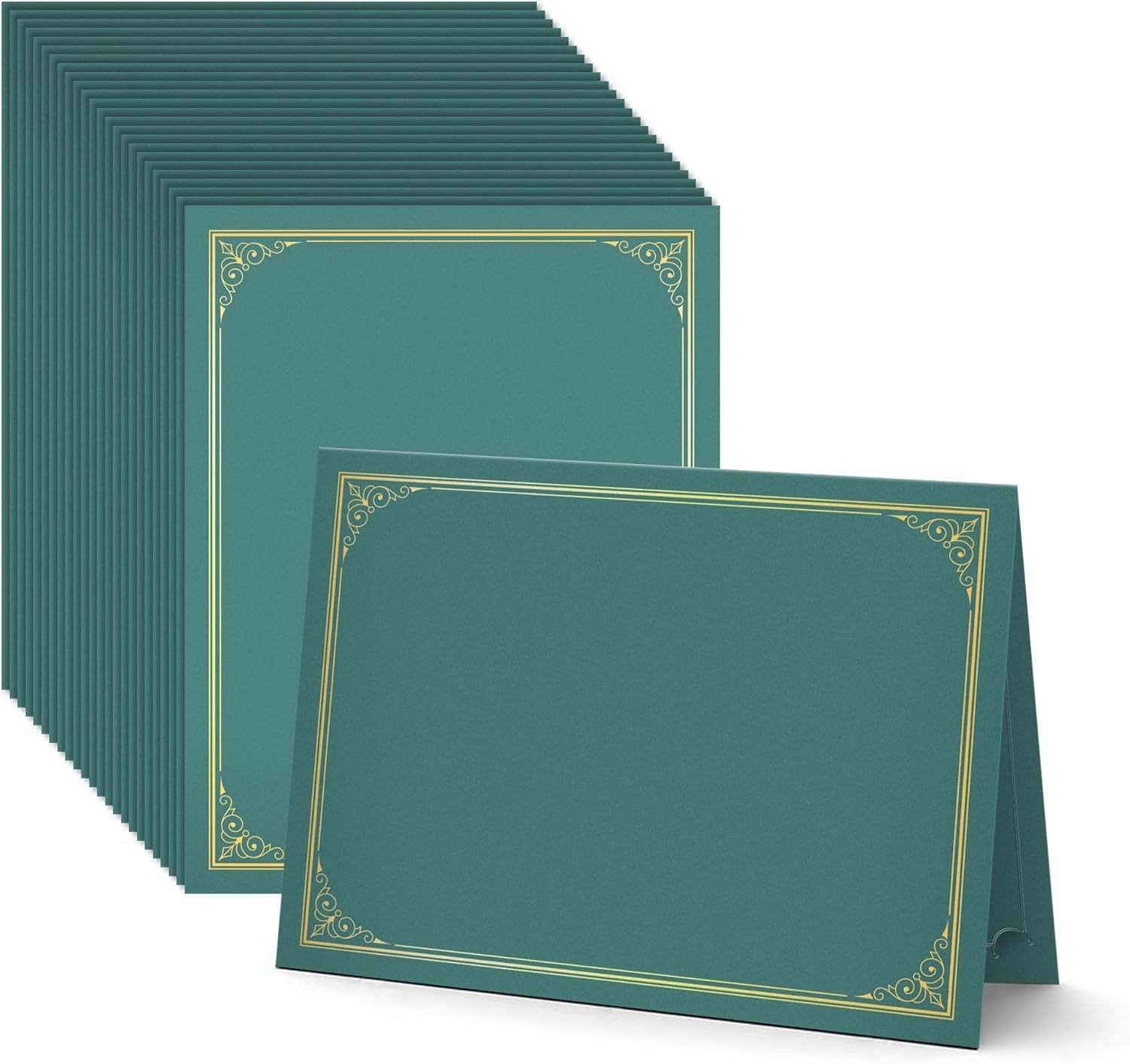BELLE KR® Green Certificate Holders 8.5 x 11, 50 Pcs - Used as Award Certificate Folders with Gold Foil Border for Letter Size 8.5" x 11" Certificates, Awards, Documents and Diplomas