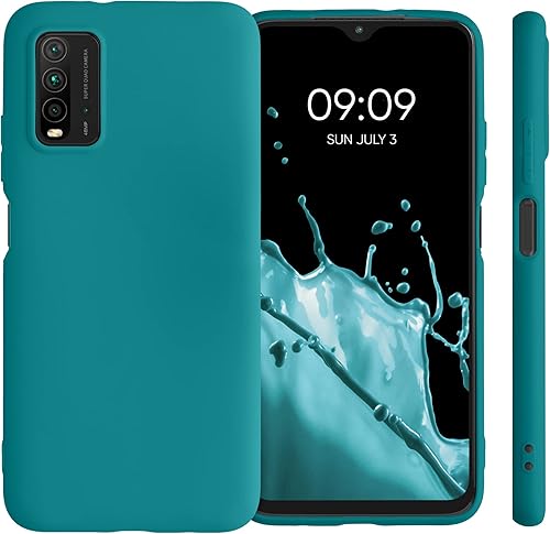 Miniatura 5 de kwmobile Funda compatible con Xiaomi Redmi 9T - Funda de silicona TPU metálica suave y delgada - Verde azulado metálico