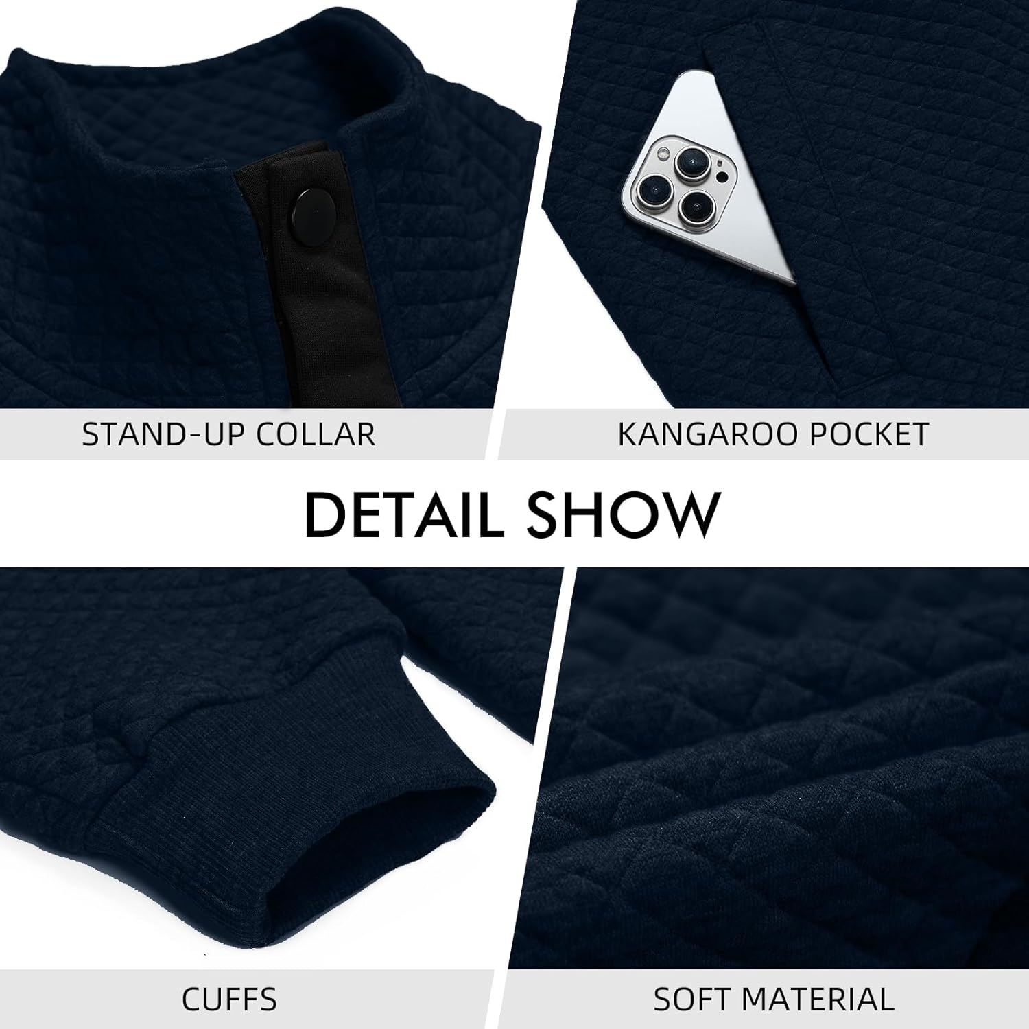 LBL Leading the Better Life Mens Sweatshirt Fashion Stand Collar Button Pullover Sweatshirts with Pockets - Image 5