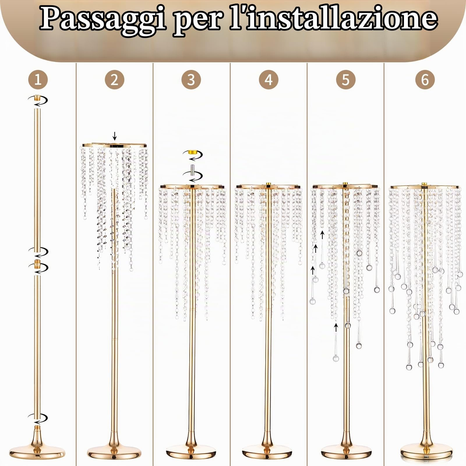 Sziqiq 75cm Alto Vaso Centrotavola per Fiori - 2 Pezzi Centrotavola per Matrimonio in Metallo Dorato per Guinzagli Stradali da Pavimento Per Eventi Battesimo Festa Matrimonio Ricevimento