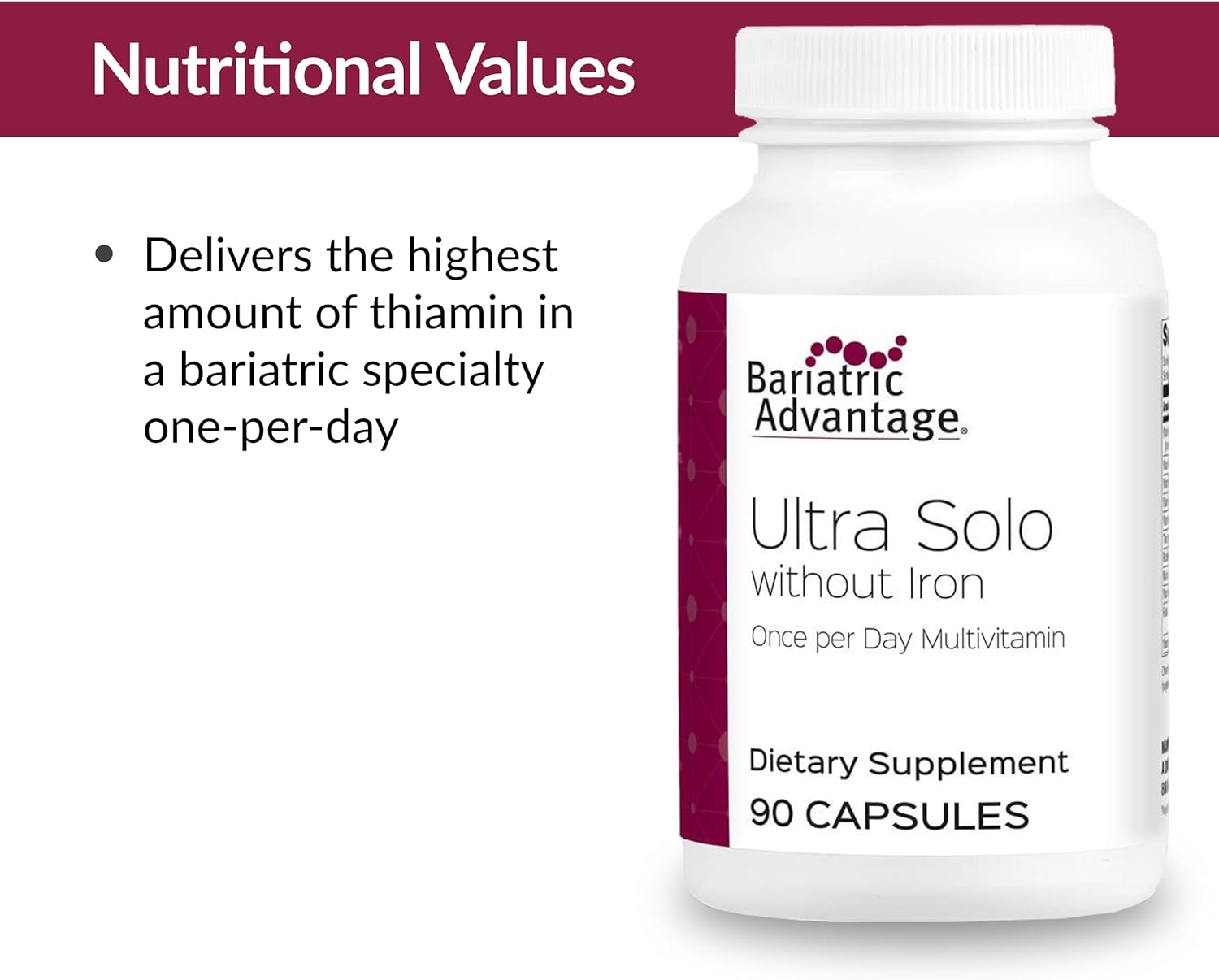 Bariatric Advantage Ultra Solo Without Iron - Once-Per-Day Daily Multivitamin - for Bariatric Patients - with Thiamin, Vitamin A & More - Gluten Free - 90 Capsules - Image 5