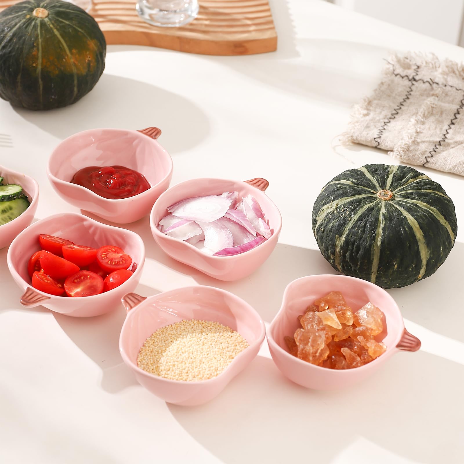 Ramequines de calabaza de 6 onzas, aptos para horno, juego de ramequines de cerámica para hornear crema brulee, soufflé, pudín, cuencos pequeños con forma de calabaza para servir salsas,