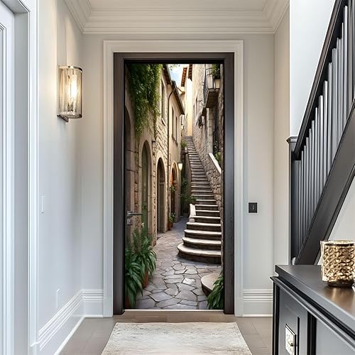 Miniatura 16 de Calcomanías para puerta, 3D y 80, neón, retro, Synthwave 3D, laberinto, cubos brillantes, líneas geométricas, murales, papel tapiz autoadhesivo para