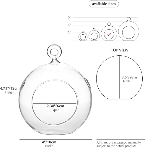Miniatura 2 de WGV Globo de terrario colgante, ancho 4 pulgadas, altura 4.75 pulgadas, maceta de aire para suculentas, florero de vidrio transparente con parte