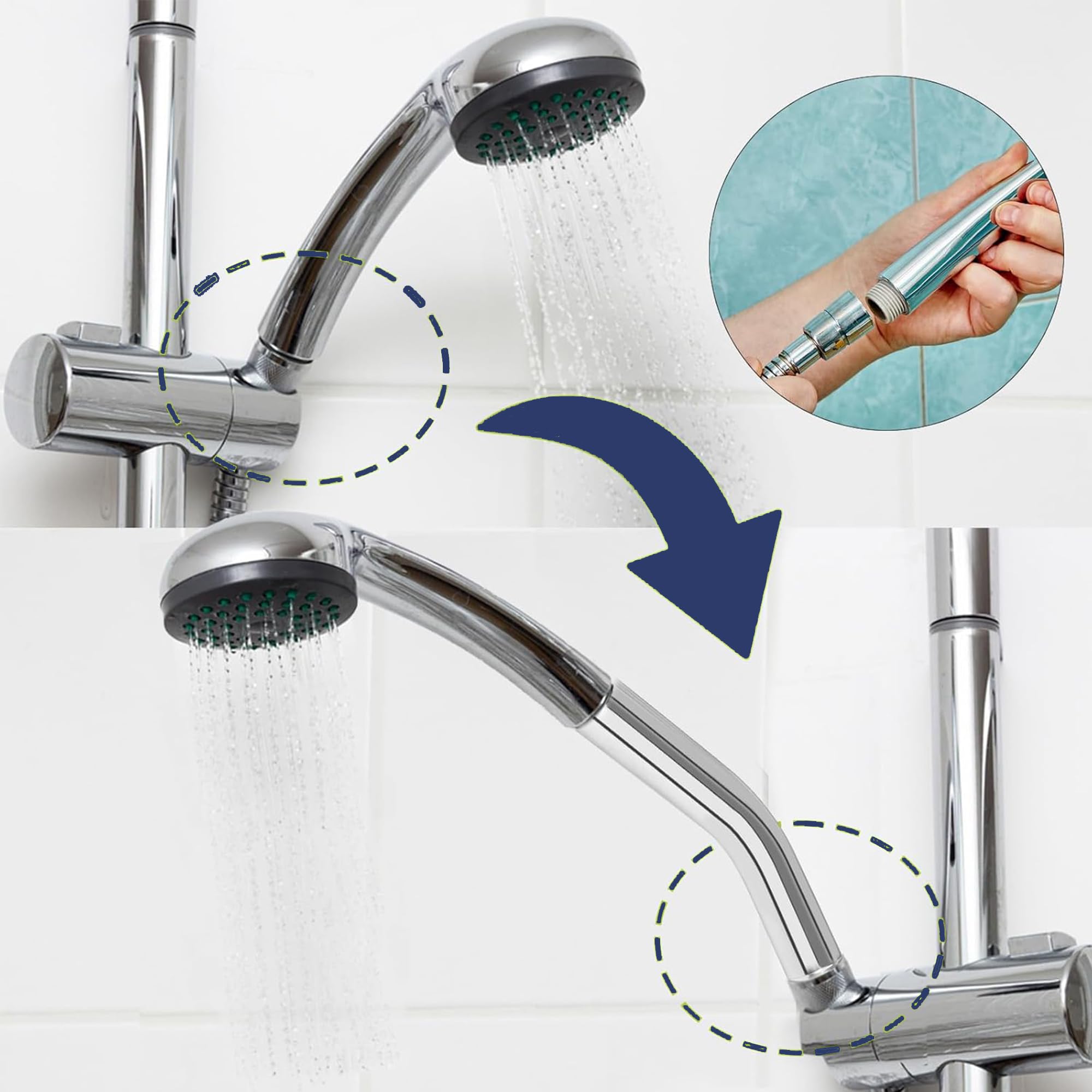Tubo di Prolunga per Braccio Doccia 15 cm, Filettatura G1/2 Braccio Doccia in Acciaio Inossidabile, Prolunga Palmareper Doccetta, per Bagno Accessori da Bagno