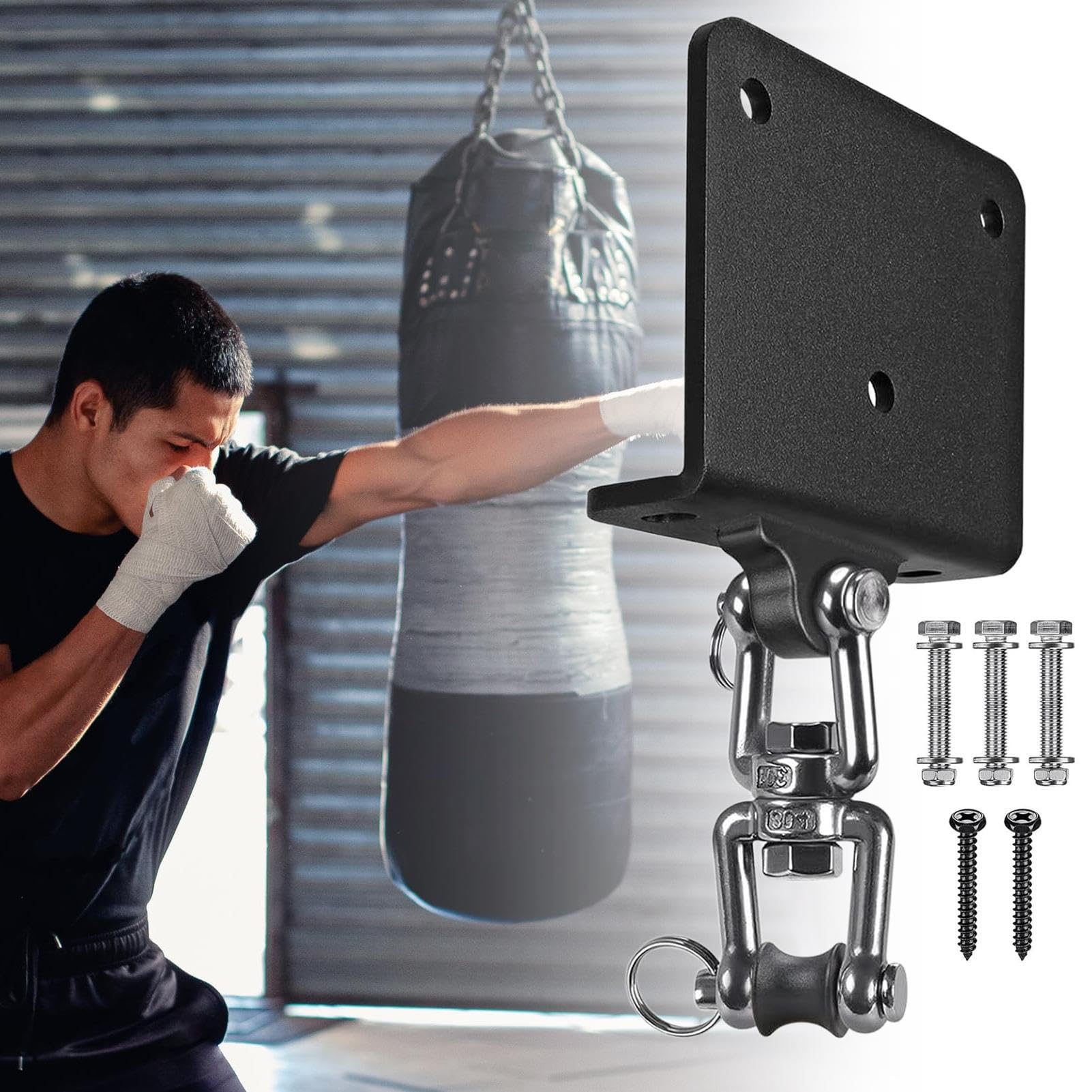 Gancio Porta Punching Bag Supporto Per Sacco Da Boxe a Soffitto | Ganci Antiscivolo Rotanti 360° per Palestra Casa Yoga Marziali Allenamento