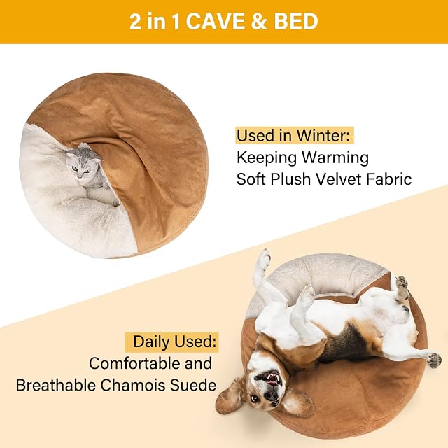 Foto 3 de 8 de MICOOYO Cama Grande con Capucha para Perro, acogedora Cama Tipo Dona para Perros, Cama caved para Mascotas