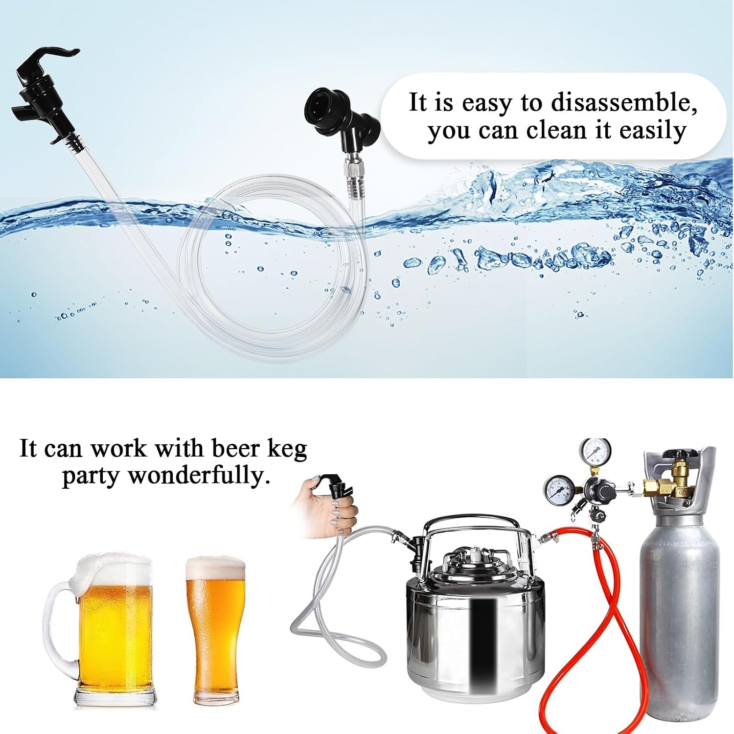 3FT Ball Lock Beer Line Picnic Tap for Corny Keg, 2 Pack Ball Lock Liquid Line Keg Faucet Tap Assembly Kit, PVC Tubing Keg Beer Dispensing with Liquid Ball Lock Fittings