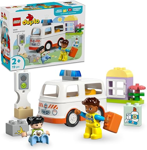 LEGO DUPLO Town Ambulans ve Sürücü 10447 | 2 Yaş ve Üzeri Çocuklar için 2 Figür İçeren Eğitici ve Yaratıcı Oyuncak Yapım Seti, Hediye Fikri (19 Parça)