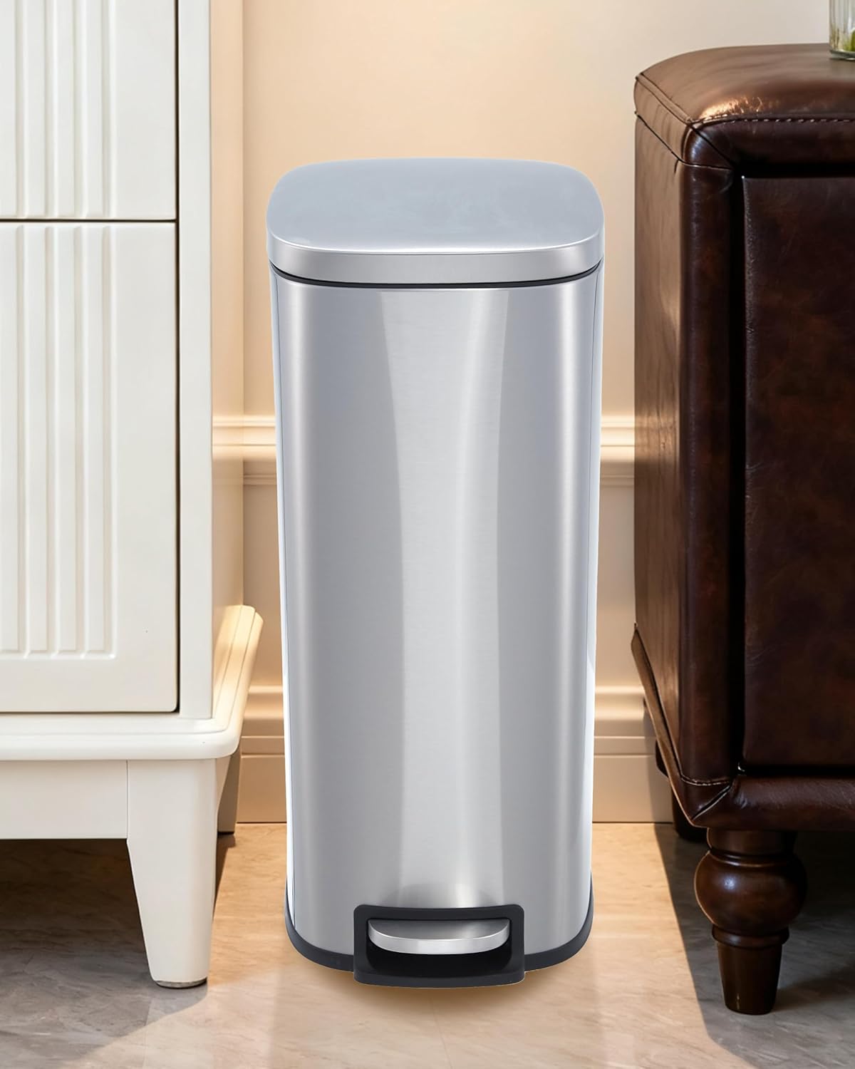 Garvee Slim Kitchen Trash Can 13 Gal, Skinny Stainless Steel Garbage Can with Removable Inner Bucket & Soft Close Lid, Narrow Trash Bin for Bathroom Living Room Office, Silver - Image 7