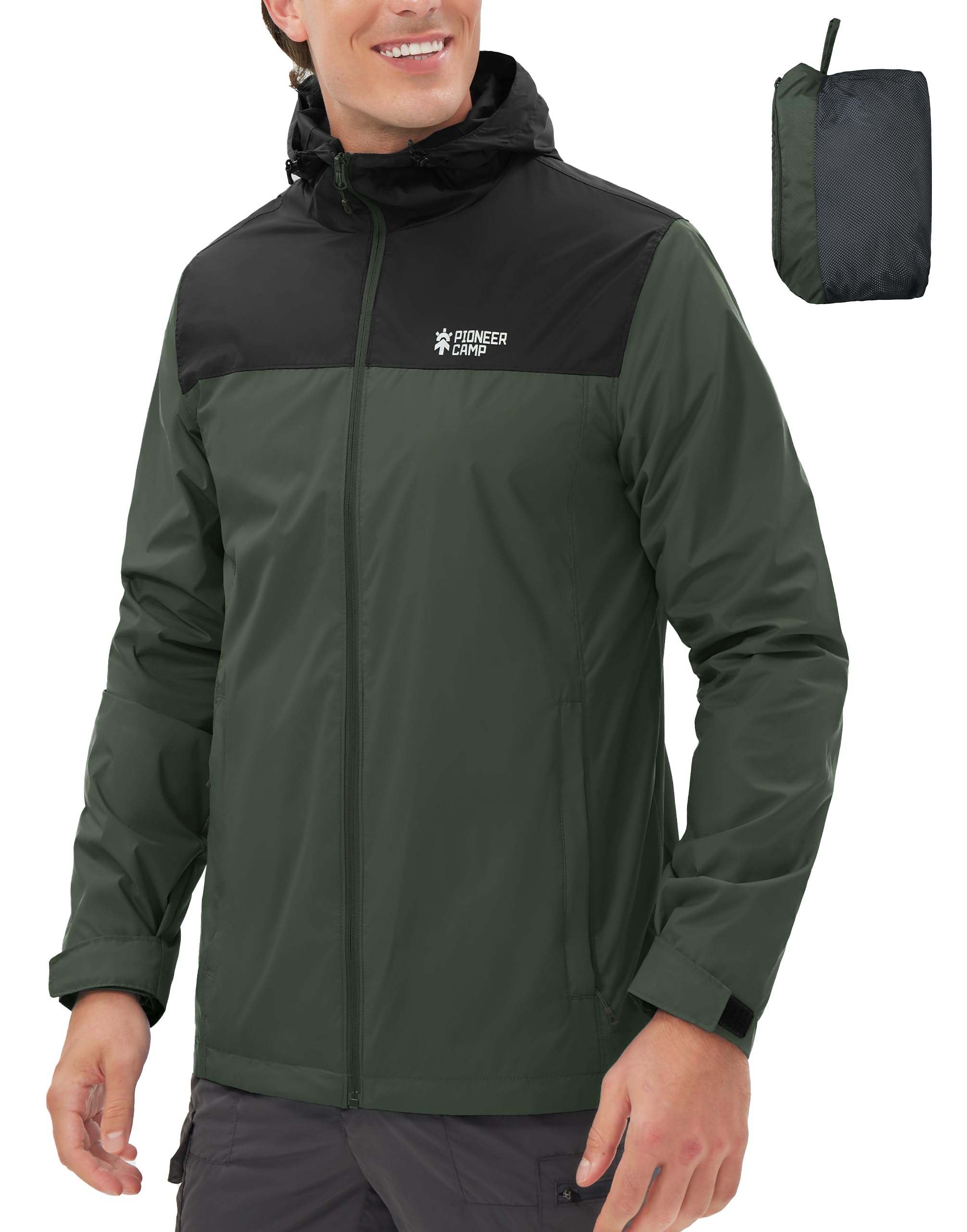 Pioneer Camp Chaqueta impermeable para hombre, con capucha, ligera, plegable, para exteriores, senderismo, viajes