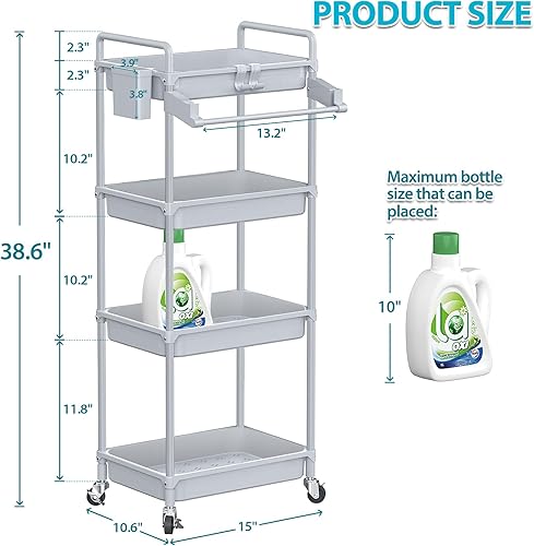 Miniatura 4 de SPACEKEEPER Carrito de almacenamiento rodante, organizador de baño de 4 niveles, carrito de servicio, organizador de lavandería, estantería móvil