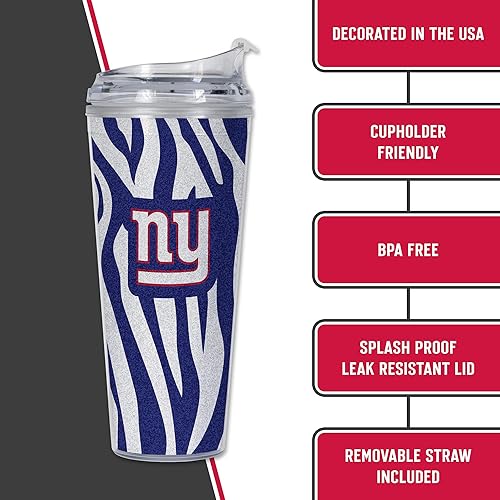 Miniatura 136 de Rico Industries NFL - Vaso de purpurina acrílica de 24 onzas con tapa con bisagras, vaso de doble pared con licencia oficial y popote Tie Dye
