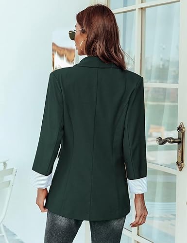 Vista 4 de Genhoo Chaquetas tipo blazer para mujer, con frente abierto, manga larga, para trabajo, oficina, casual, con bolsillos, tallas S-2XL