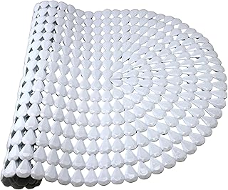 Luxury Oval Bath & Shower Mat 27" x 15" – Non-Slip PVC Bath Mat with Secure Suction Cups, Pear Diamond Design, Modern Bathroom Safety – Dependable Industries (White)
