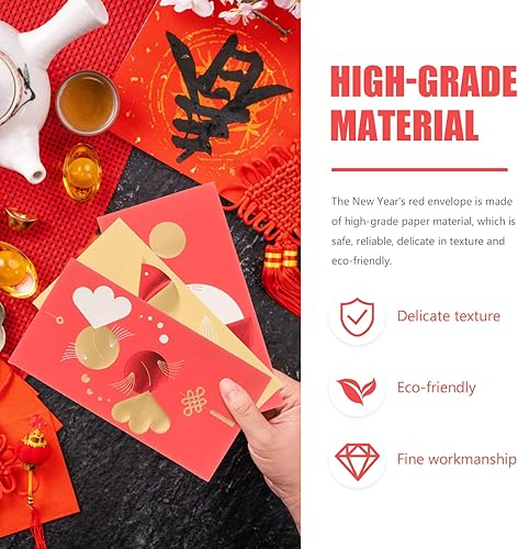 Miniatura 9 de ABOOFAN Sobres rojos de año nuevo chino: 12 unidades 2023 Año del conejo Paquete rojo Lucky Money Pockets Hong Bao Gift Money Sobres Feng Shui