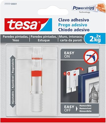 Tesa 777770000100Gancho calcomanía ajustable para paredes pintadas y yeso (4.4pound)