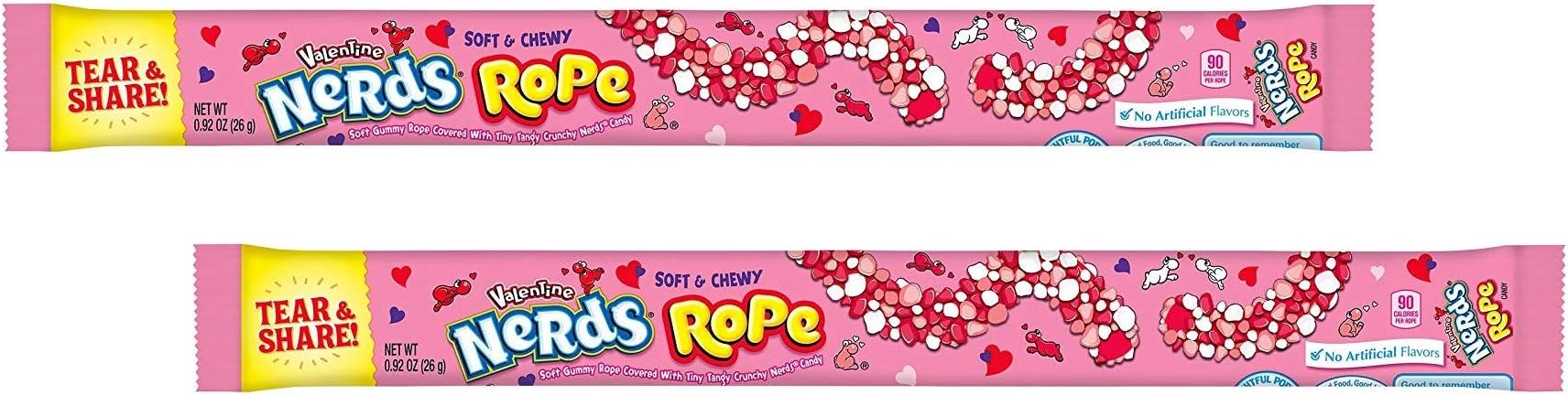 Seasonal Valentine's Day Gummy Rope Covered With Crunchy Nerd Candy, 0.92 Oz (Pack of 2)