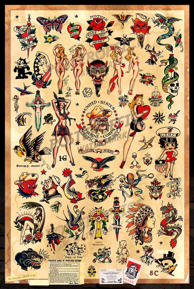 Amazon.com: PosterOffice 3 - Sailor Jerry Large Tattoo Flash