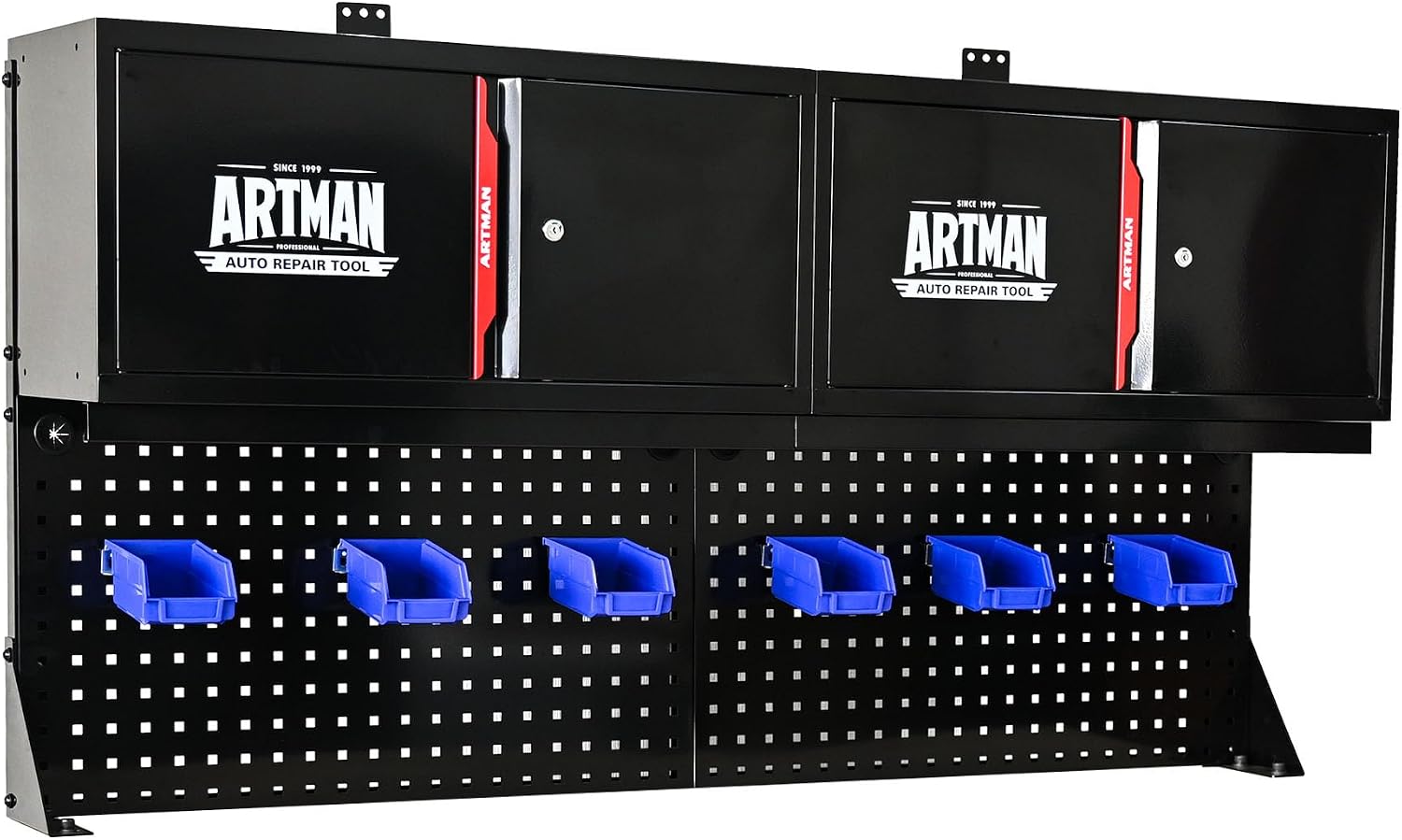 Metal Garage Cabinets Wall Mounted, 220 lbs Load Capacity, 64" Floating Garage Wall Cabinet with Pegboard, Storage Hanging Tool Cabinet for Shop (Bonus Hooks, 6 Storage Boxes)