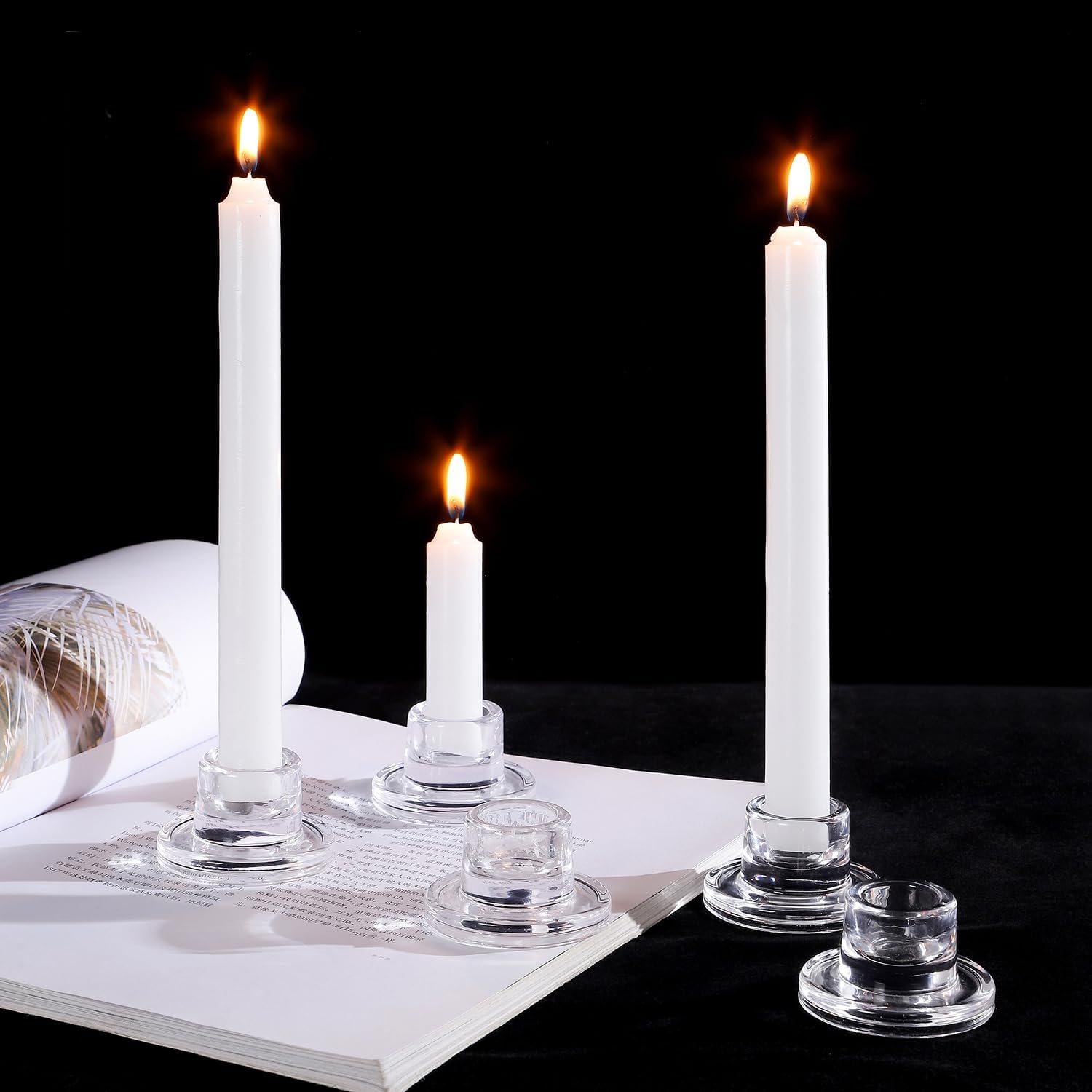 ZQXJWF Clear Glass Taper Candle Holders Set, Round Base Design, Elegant Dining Table Decor, for Table Centerpiece Wedding Party Advent Christmas Home Decorations (12, Clear)