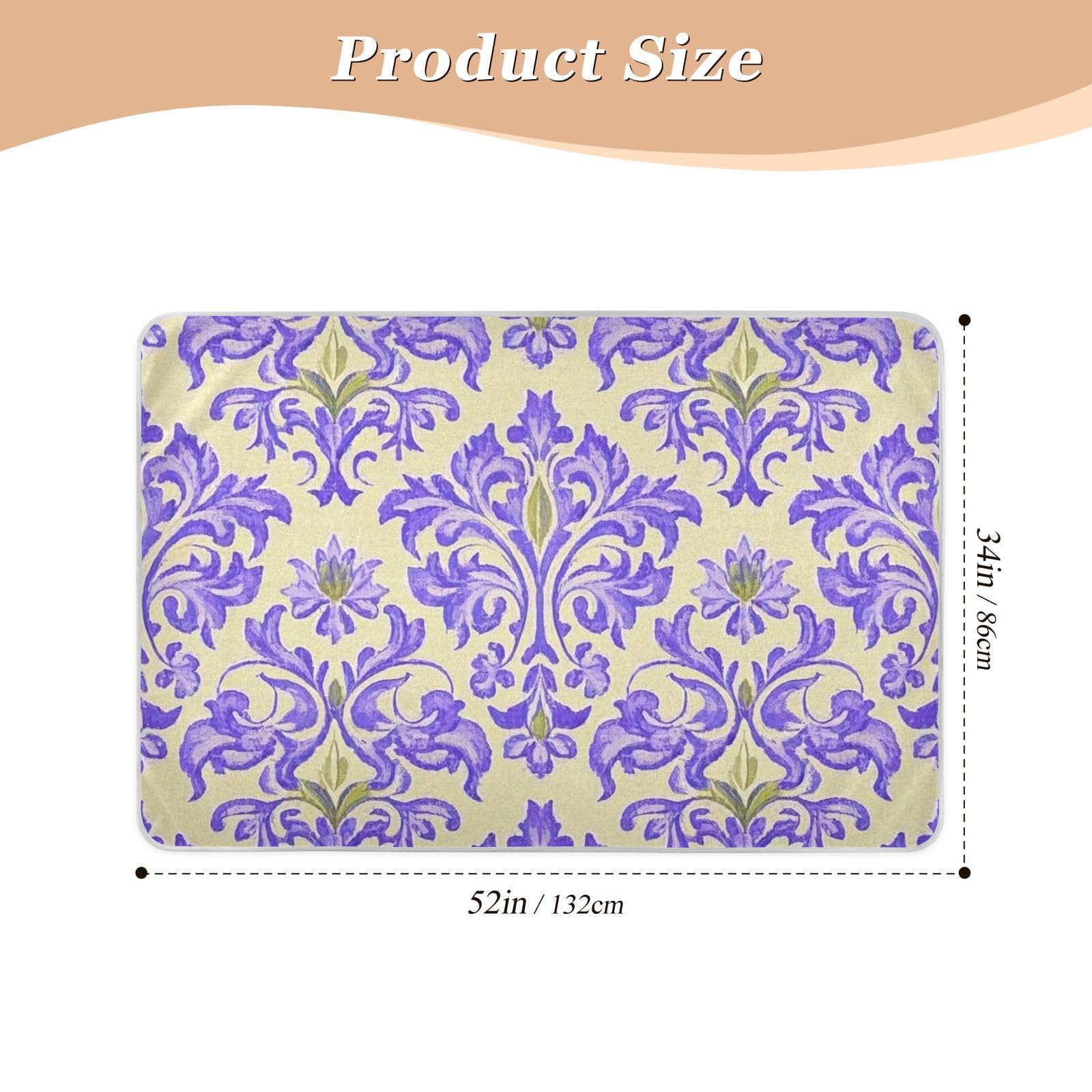 Vintage Floral Lavender Gold Buttercup Sweet Potato Diaper Mats Water Resistant Potty Training Cover Skin-Friendly Bed Liners for Kids Bedwetting , 52