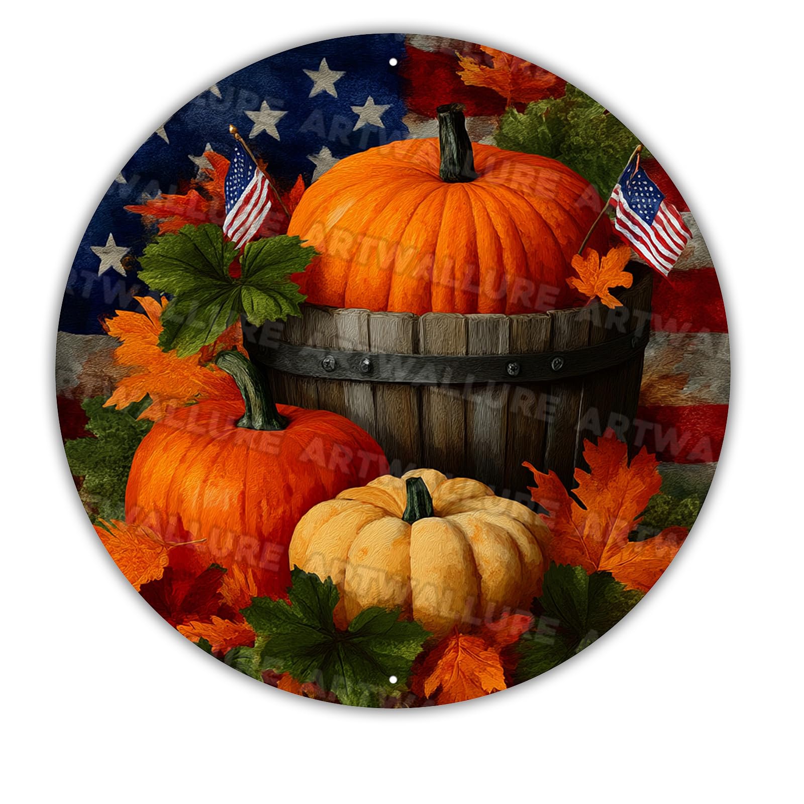 Fall Thanksgiving Pumpkin Maple Leaves Vintage Metal Tin Sign Retro Wall Art for Home Bar Cafe Farmhouse Decor Autumn Harvest 12x12inch