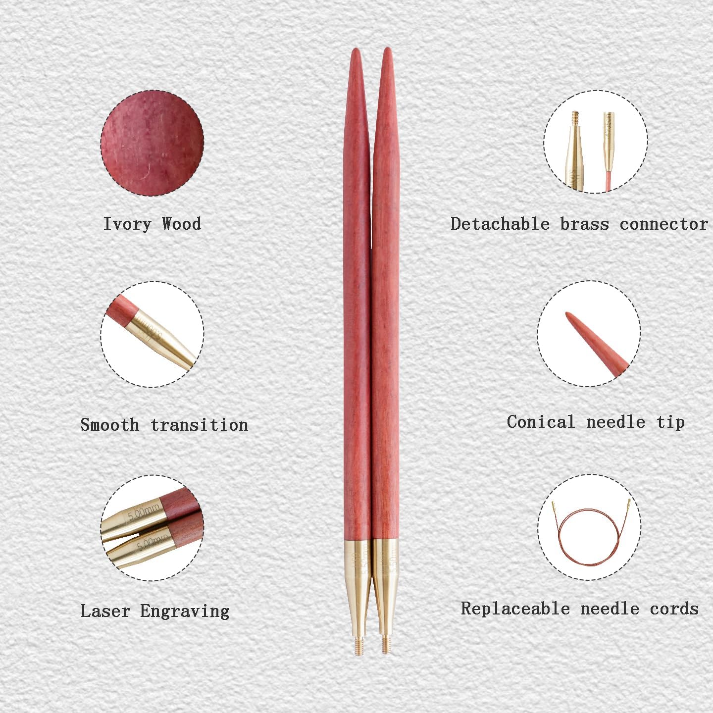 Lotus Yarns Sahara 5 Inch Interchangeable Natural Pink Ivory Needle Tips for Knitting (3.50mm (US 4))