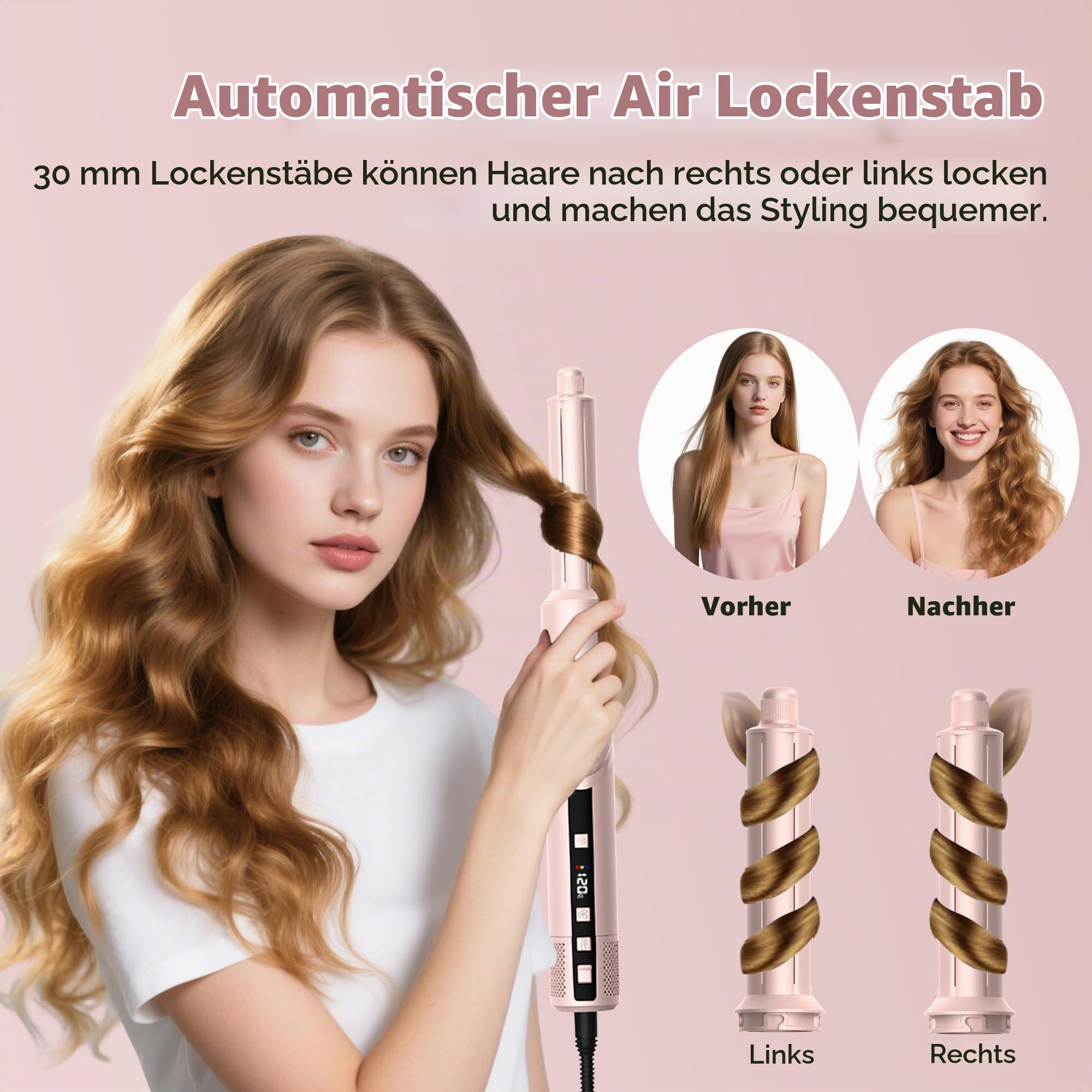 MogaWave Pro Air styler 8 in 1 Hair Styler set 1400w Airbrush Haarstyler mit 110000 U/Min fön mit diffusor, Rundbürstenföhn, Lockenstab Auto-Wrap, Glätteisen, Zum Styling, Volumize, Locken und Glätten