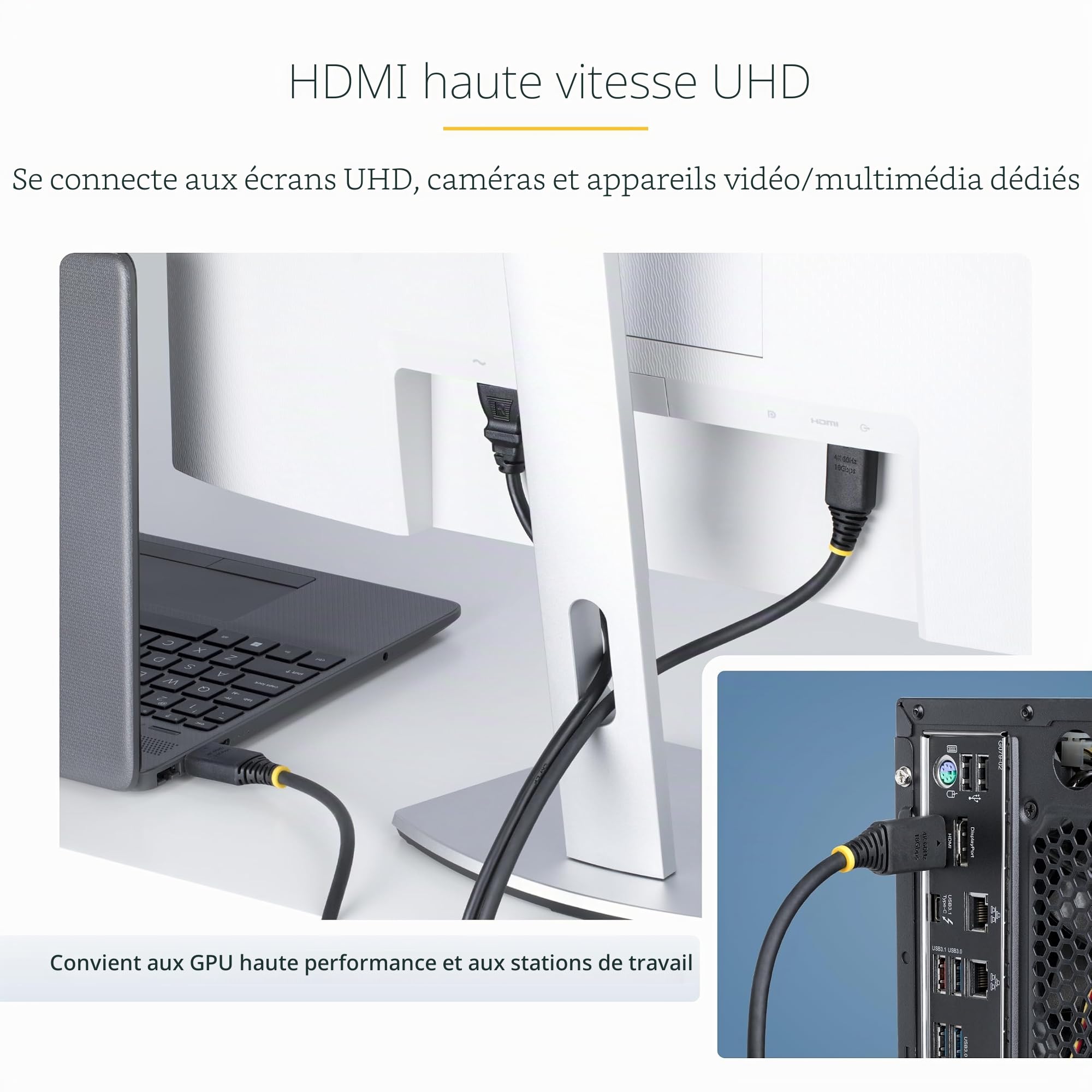 StarTech Câble HDMI Haut Débit Actif 10m, 4K 60Hz, 18Gbps, HDMI 2.0, Noir