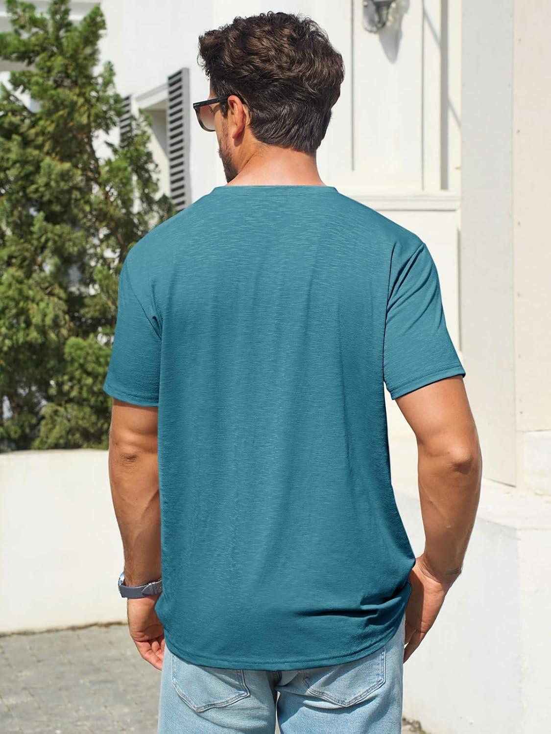 Runcati Mens T-Shirts Short Sleeve V Neck Casual Classic Shirt Summer Stretchy Regular Fit Lightweight Tees - Image 3