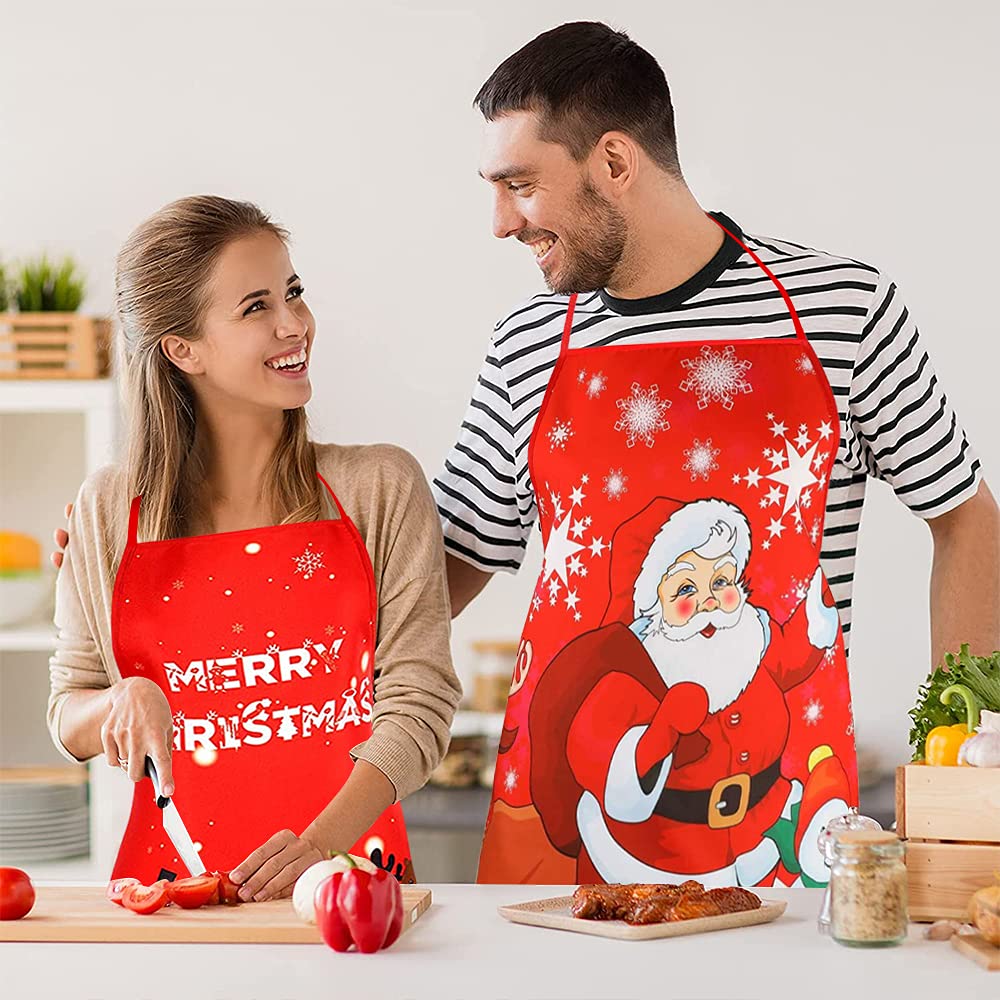 Nialnant Delantal de Navidad, 3 delantales de cocina de Navidad con Papá Noel, alce y muñeco de nieve, delantal de correa ajustable para el cuello para Acción de Gracias, Navidad