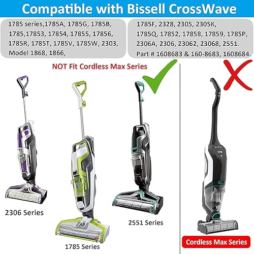 Vista 3 de para Bissell CrossWave Partes de repuesto para aspiradoras, paquete de 4 rollos de cepillo multisuperficie Bissell CrossWave 1868 sin enredos