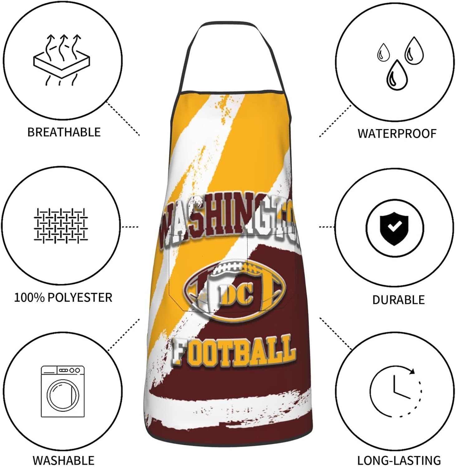 Washington Adjustable Bib Apron with 2 Pockets Barbecue Cooking Football Sports Fans Kitchen Aprons for Women Men - Image 6