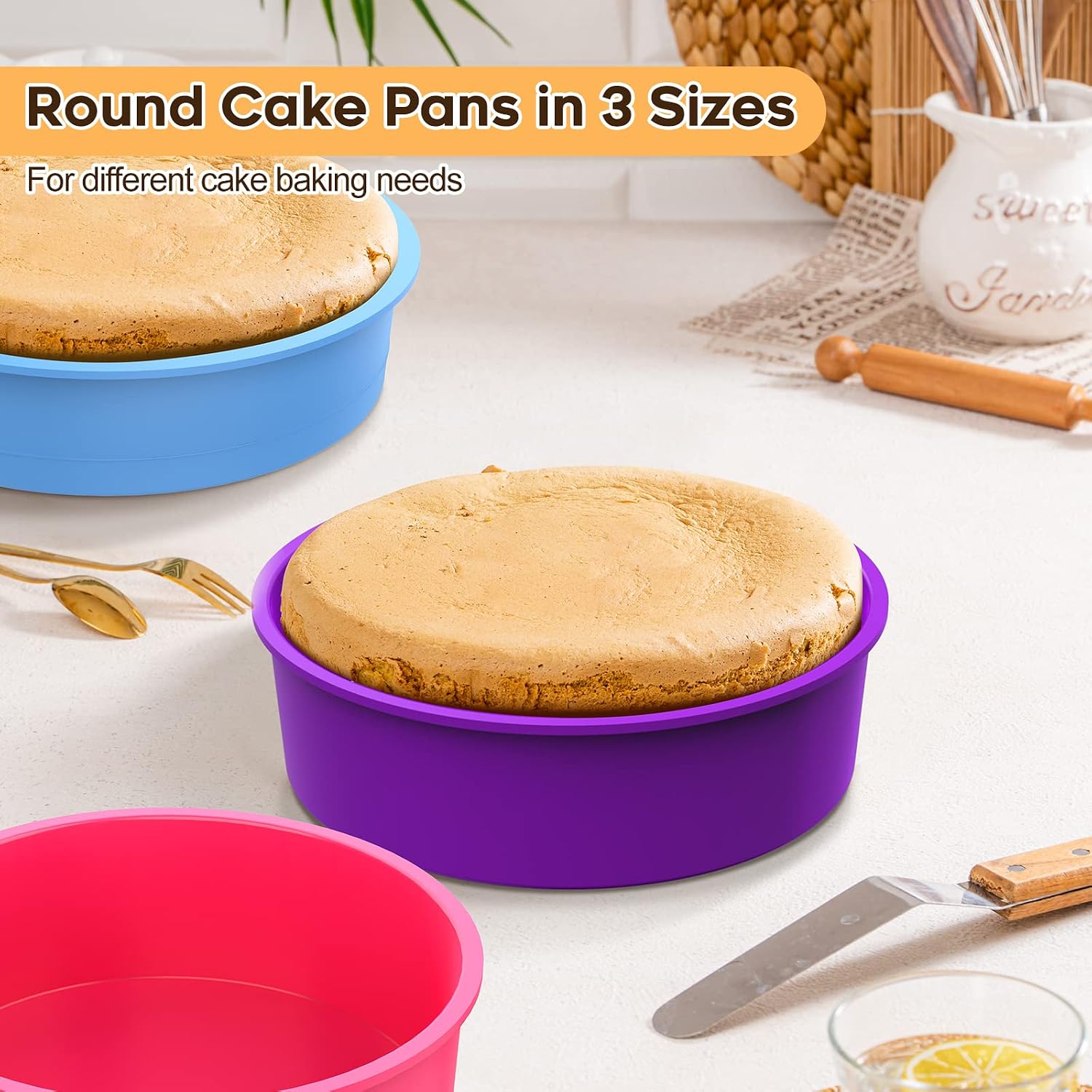 Rafow Round Silicone Baking Cake Pan: Nonstick 6/8/9 inch Multi Tier Circular Bake Cake Mold Set for Cheesecake Smash Layer Cake Silicon Tins