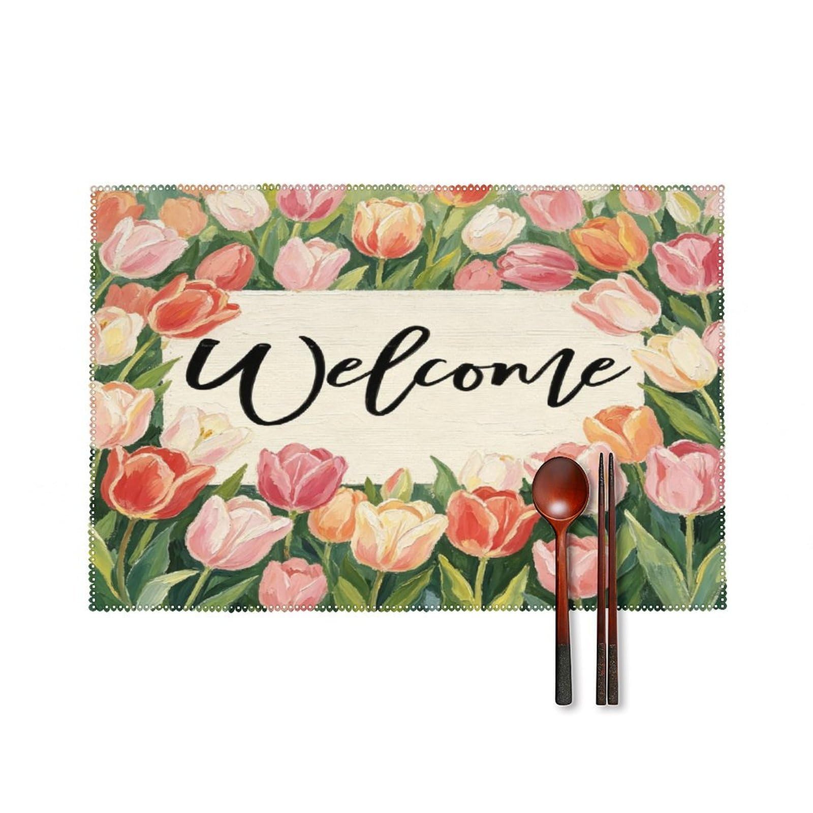 Fekiloot Style Tulip Flowers Placemats Set Of 6,Table Mat