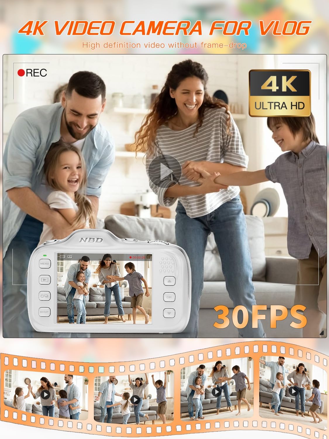 Digital Camera,Autofocus 4K Vlogging Cameras for Photography with 32GB Card,64MP Portable Compact Point and Shoot Digital Camera for Teens Kids Adult Beginner with 16X Zoom Anti Shake (White)