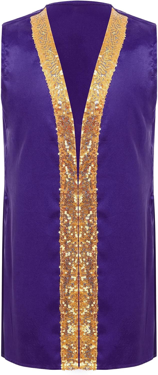 Oyolan Kids Boys Sides Split Sequins Satin Praise Dance Tunic Tops Worship Choir Robe for Halloween Theme Parties