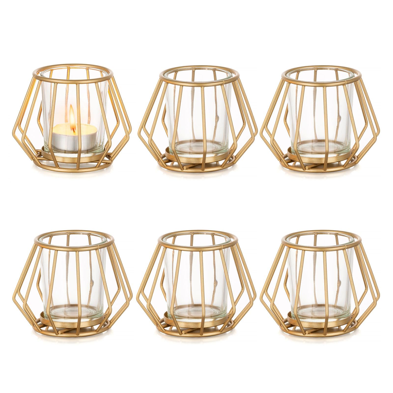 Romadedi Goldene geometrische Teelichthalter, Votivkerzenhalter, 12 Stück