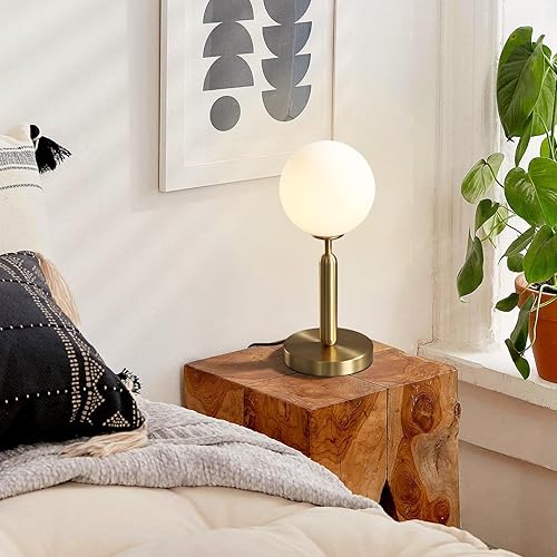 Miniatura 4 de KCO Iluminación moderna de metal dorado lámpara de mesa de noche de mediados de siglo con globo mate, luz dorada de pie para dormitorio, tocador,