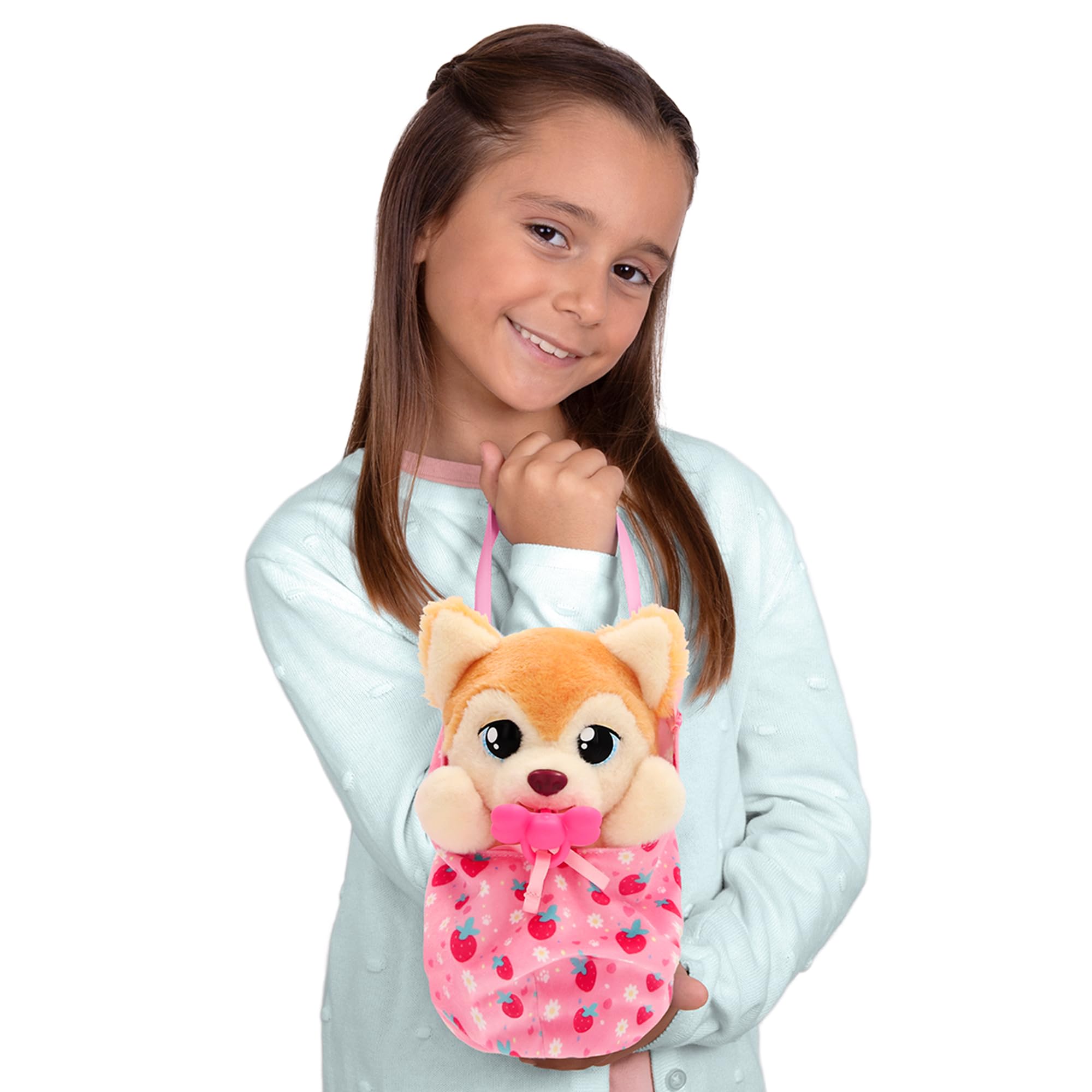 BABY PAWS Yummy Shiba Inu wózek dla szczeniaka, którego brzuch puchnie, gdy karmisz go i opróżniasz, gdy kładziesz spokój, zabawka prezent dla dzieci od 18 miesięcy