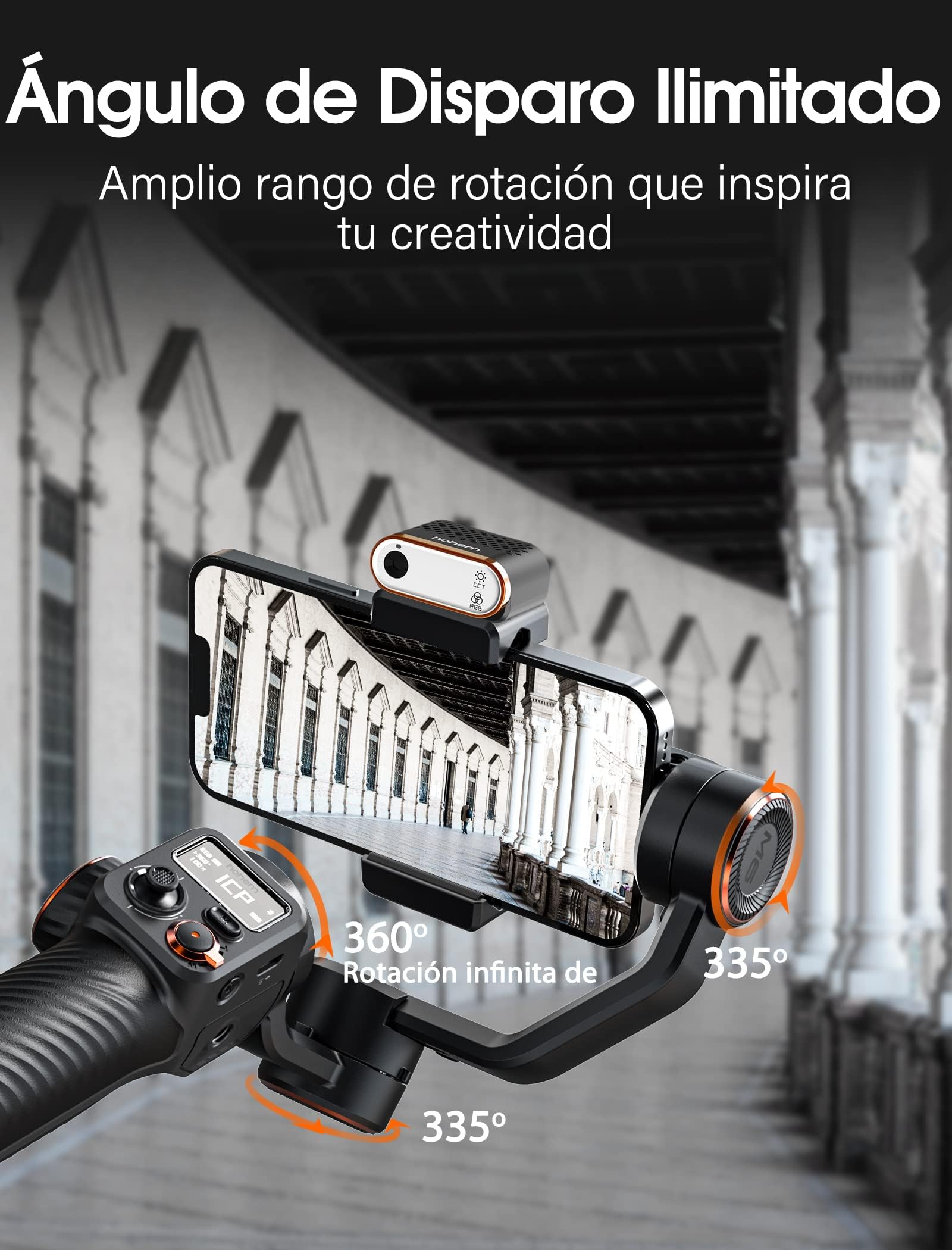 hohem iSteady M6 Kit Estabilizador de Móvil Gimbal Móvil de 3 Ejes, Seguimiento Magnético de IA con Luz de Relleno CCT/RGB Ajustable, 0,91 Pulgadas Pantalla OLED, Carga Útil 400g, para Youtube/Vlog