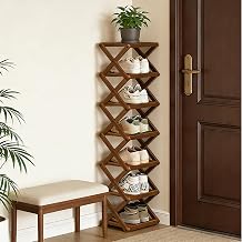 YYW Shoe Rack, Foldable Bamboo Shoes Shelf, Freestanding Shoe Storage Organiser for Entryway, Bedroom, Closet, Hallway, Brown, 7 Layers, 25