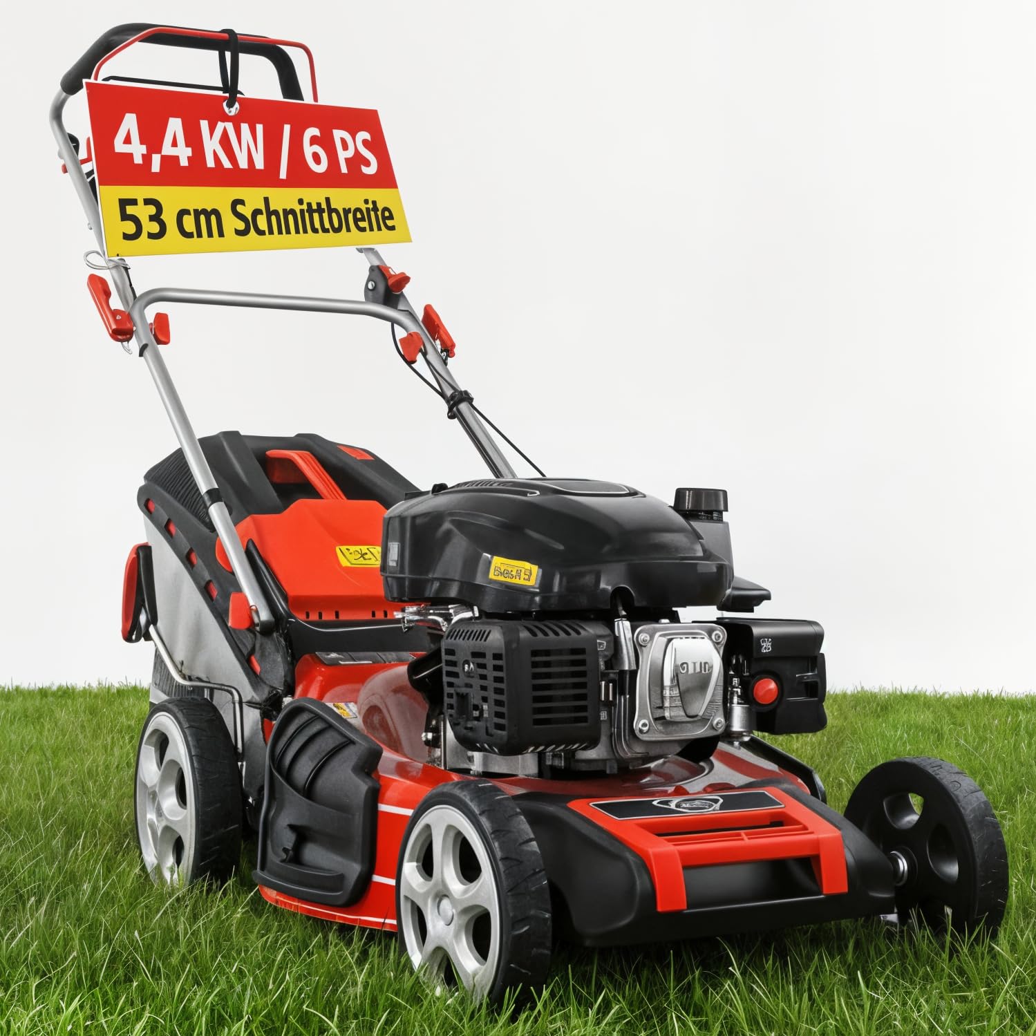 HECHT 5-IN-1 Benzin Rasenmäher – 53 cm Schnittbreite, 75 l Fangkorb, Radantrieb