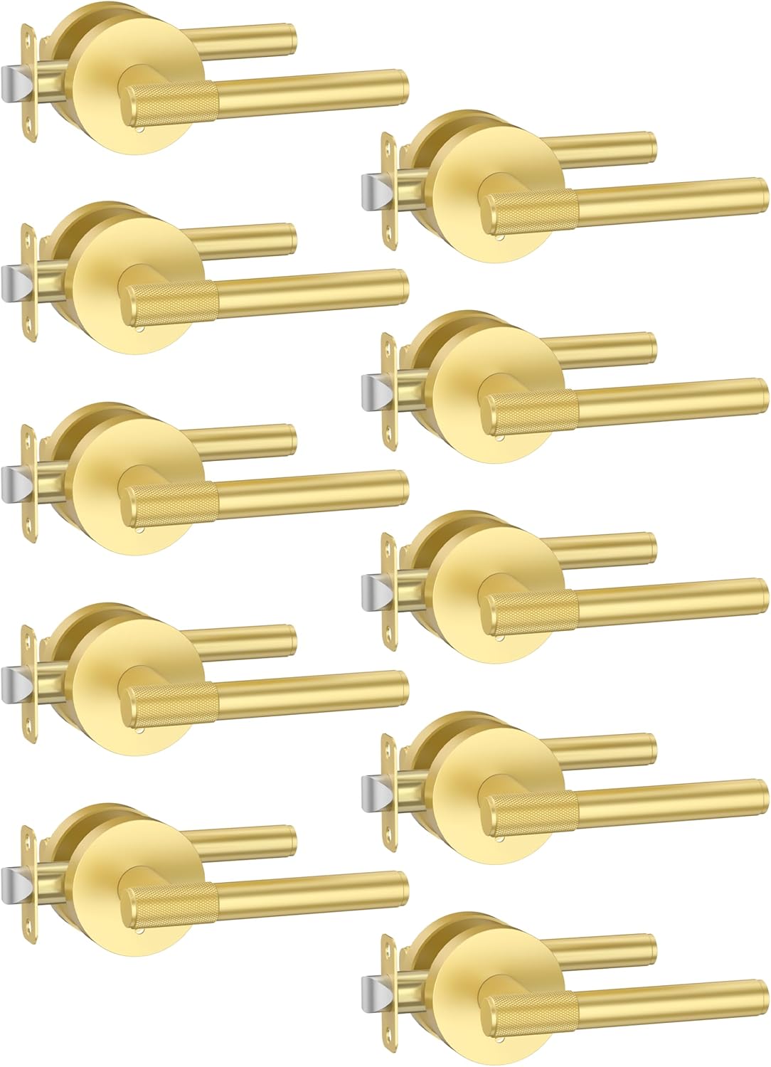 Asidrama 8 Pack Privacy Gold Door Handles, Door Lever with Door Knobs Indoor for Bedroom or Bathroom, Heavy Duty Brushed Gold Door Handles Interior with Locks for Left Right Sided Doors