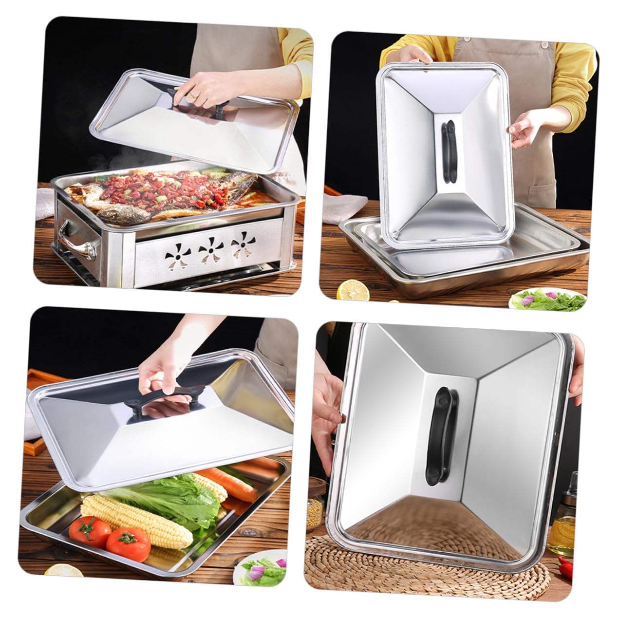 Coperchio Barbecue Protezione Cibo Resistente e Pratica Rettangolare in Acciaio Inossidabile per Teglia Alimentare per Cucina e Hotel