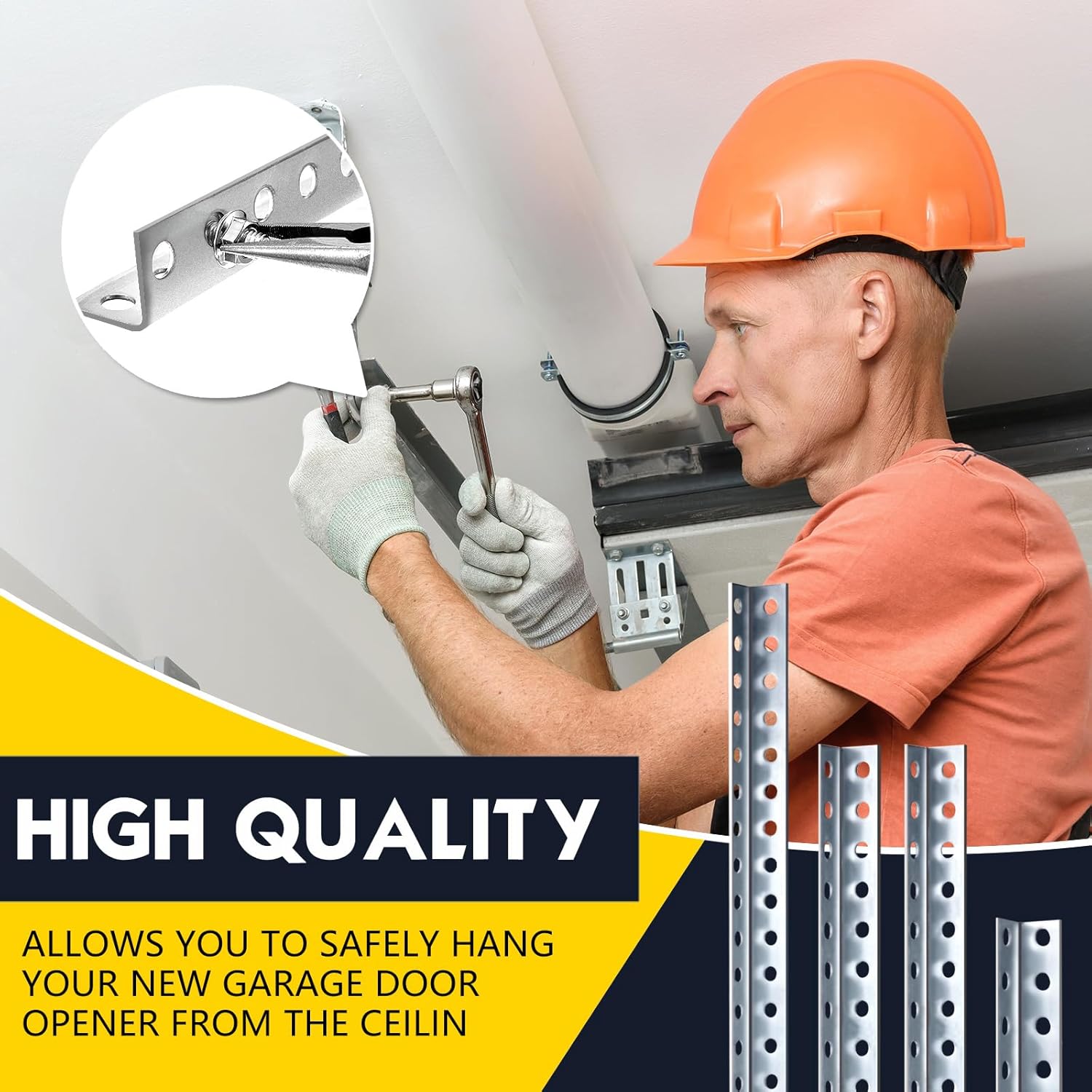 4 Pcs Garage Door Opener Hanging Bracket Kit 26, 20, 14 Inches Universal Garage Door Opener Installation Kit Galvanized Garage Door Angle Iron Bracket and Mounting Not Included