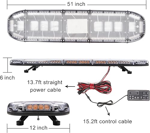 Miniatura 6 de Barra de luz estroboscópica de 51 pulgadas, color blanco ámbar, 88 LED, barra de luz para camión de remolque de peligro, para advertencia de