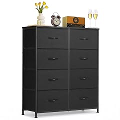 8-Drawer Dresser for Bedroom Anti-Tip Tall Storage Organizer Chest of Drawers with Wooden Top and Metal Frame Fabric