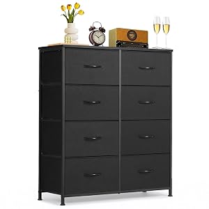 8-Drawer Dresser for Bedroom Anti-Tip Tall Storage Organizer Chest of Drawers with Wooden Top and Metal Frame Fabric